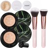 Mushroom Head Air Cushion CC Cream Natural Foundation,Phoera Powder, Bright Makeup Base Long Lasting with Makeup Sponge and Flat Top Kabuki Foundation Brush (#03 Warm Nude)