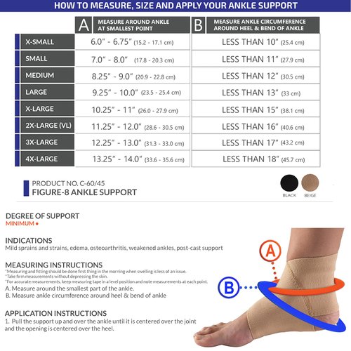 Champion Figure-8 Ankle Support, Light Elastic Compression Brace, Muscle Joint Recovery, Beige, Small