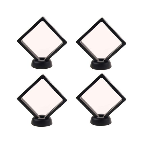 4 Pieces Coin 3D Display Stand Box Set Diamond Square Medallion Challenge Coin Chip Display Stand Holder 3D Floating Frame Display Stand Box for Coin Medallions Jewelry 3.54"x3.54" Black