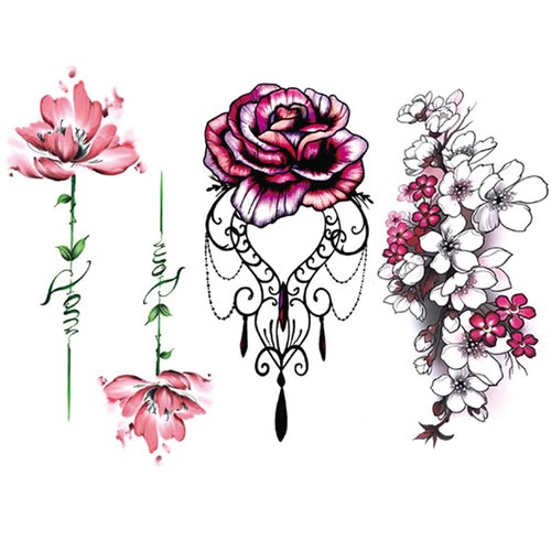 5 Sheets Snake Dragon Flower Waterproof Temporary Tattoos Small Colorful Animal Floral Body Art Realistic Lasting Tattoos Stickers Hand Neck Lower Back Shoulder Arm Wrist Gift for Men Women 8.2*4.5inch (3 Sheets Flower)
