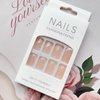 White French Tip Heart Press on Nails Medium Square Fake Nails Glossy Nude Acrylic False Nails Cute French Glue on Nails Reusable Stick on Nails for Women Valentine’s Day Nail Decorations, 24Pcs