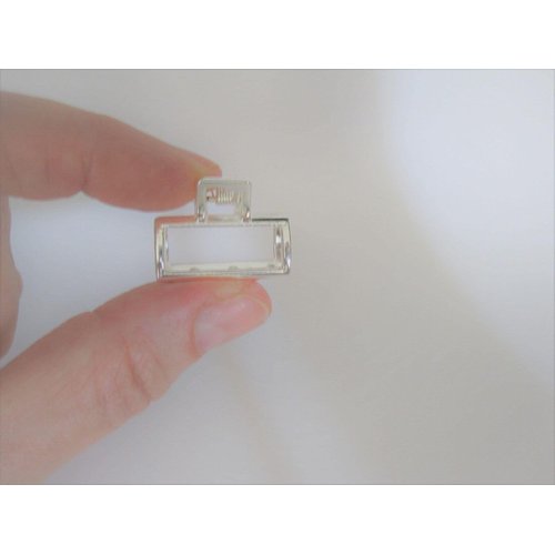 Generic Tiny small silver tone rectangle metal hair claw clip