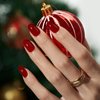 BTArtbox Press On Nails Short - Christmas Press on Nails Red Short Oval Nails Fall Fake Nail with Nail Glue, Fit Perfectly, Reusable Glue On Nails in 16 Sizes, Cardinal