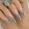 DOCVOEOMH Press on Nails Stiletto Long Almond Shaped French Acrylic Fake Nails with Rhinestones Design Glue on Glossy Full Cover Artificial False Stick on Nail for Girls Women Wedding Manicure 24Pcs