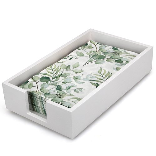 Guest Paper Towels Holder for Bathroom Flat Napkin Holder Tray White Wooden Napkin Holder Tray for Table Countertop Modern Napkin Holder Basket Kitchen Towel Dispenser Wood Napkin Holder Caddy