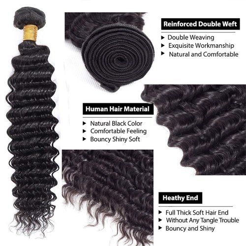 26 28 30 Inch Deep Wave Human Hair Bundles Natural Color 8A Brazilian Unprocessed Virgin Remy Hair 3 Bundles Deep Wave Bundles Human Hair Extensions Deep Curly Bundles