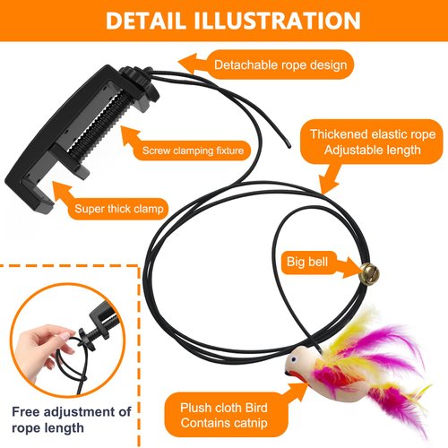 MPISAL Interactive Cat Toys, New Spiral Clamping Teasing Cats Toys for Indoor, Pet Exercise Toy, Contains Catnip Bouncing Bird Toys, Door Frame Feather Cat Toy with Bell (Colorful Bird)