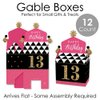 Big Dot of Happiness Chic 13th Birthday - Pink, Black and Gold - Treat Box Party Favors - Birthday Party Goodie Gable Boxes - Set of 12