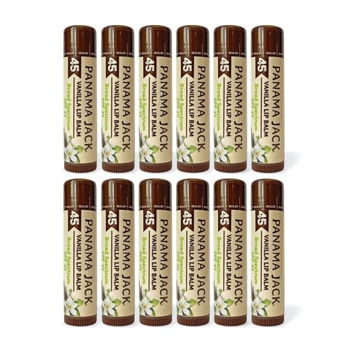 Panama Jack Sunscreen Lip Balm - SPF 45, Broad Spectrum UVA-UVB Sunscreen Protection, Prevents & Soothes Dry, Chapped Lips, Vanilla, 12-pack