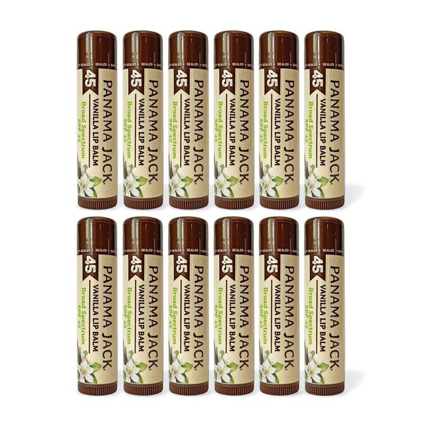 Panama Jack Sunscreen Lip Balm - SPF 45, Broad Spectrum UVA-UVB Sunscreen Protection, Prevents & Soothes Dry, Chapped Lips, Vanilla, 12-pack
