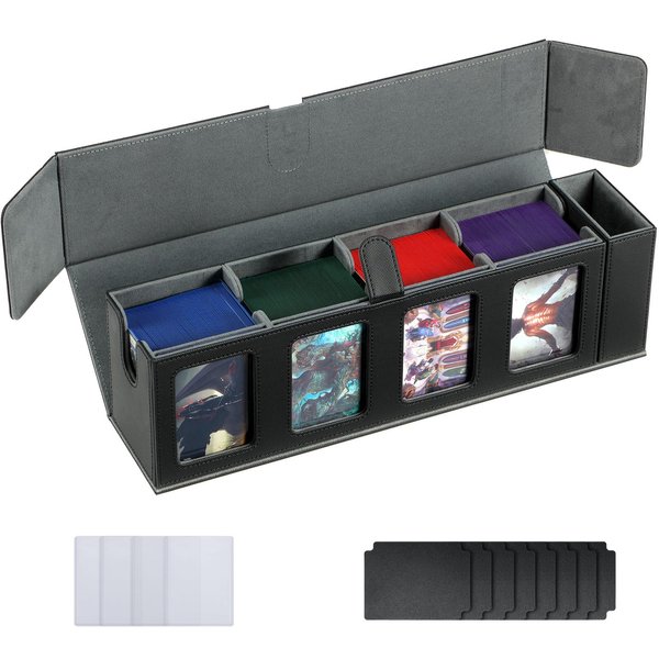 WPGEAR Trading Card Deck Case for 840 Cards, Storage Box with Display Windows for MTG Commander, PTCG, Sport Cards and Other Trading Card Games - Grey