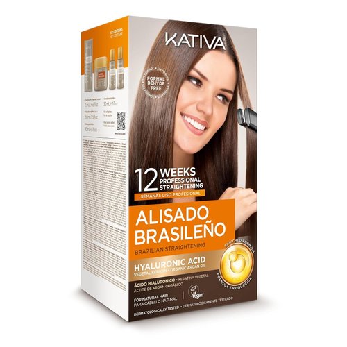 Kativa Brazilian Straightening Kit, 12 Weeks of Home Use Professional Straightening, with Organic Argan Oil, Shea Butter, Keratin & Amino Acids, for Straighter, Softer and Shinier Hair, All Hair Types
