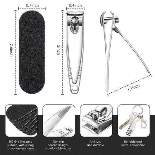 120 Pcs Nail Clippers and Nail File Set Bulk Stainless Steel Nail Cutter Thick Finger Toe Nail Clipper Mini Wood Emery Board Double Sided Nail File Polish Buffers for Manicure Pedicure Beauty Salon