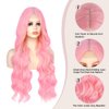 Ninroc Pink Wigs For Women, Long Wavy Pastel Pink Wig Middle Part Natural Looking Heat Resistant Synthetic Wig for Daily Party Use 26 inches