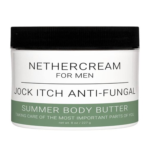 NetherCream for Men: Jock Itch - Summer Body Butter | Coconut Oil & Raw Shea Butter Infused with Tea Tree Oil & Vitamin E, Soothe Dry & Itchy Inflammation, Heal Jock Itch, Moisturize Privates, 8 Fl oz