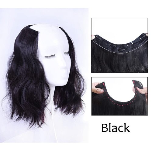 Medium Length 12" Wavy U-Shape Part Half Wig One Piece Clip in Hair Extension Black