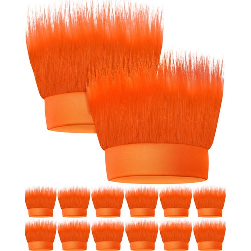 Taiyin 12 Pieces Hairy Costume Headband Troll Hair Headband Crazy Hair Costume Accessory for Halloween Cosplay Party Supplies(Orange)