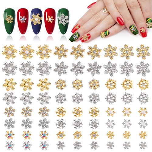 72 Pcs Christmas Snowflake Nail Charms, Kalolary 3D Glitters Nail Rhinestones with Gem Crystals J...