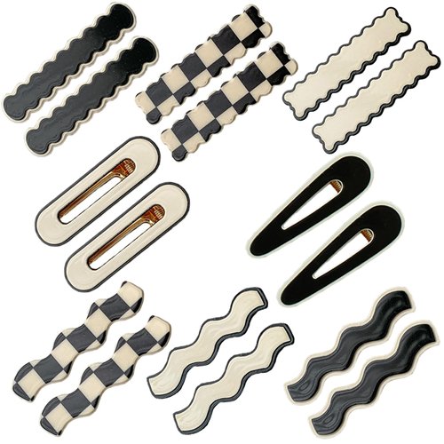 16 PCS Simple No Bend Hair Clips, Black White Checker Hair Barrettes, Acrylic Hair Barrettes for Vintage Hairpin Hair Accessories for Women and Girls