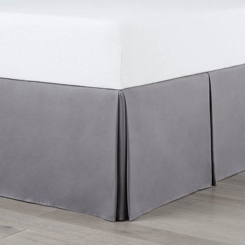 Martex Pleated Bed Skirt - Easy Fit Lightweight 100% Microfiber Dust Ruffle - Pleated Skirt for Queen Beds - Hotel Quality with 21 inch Tailored Drop - Grey Queen Bed Skirt (Queen, Grey)