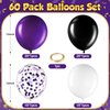60 Pcs Balloons Kit 12 Inch Confetti Balloons with 2 Rolls Ribbon Latex Balloon Party Favor Metallic Balloons for Memorial Day, Birthdays, Fourth of July, Halloween Decorations(Black, Purple, White)