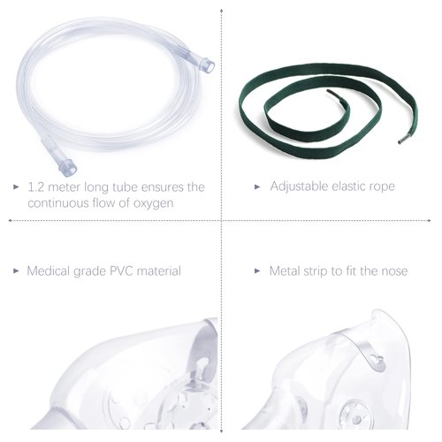 ANSNF 2 Pack Oxygen Mask for Face Adult with 6.6' Tube & Adjustable Elastic Strap - Size M+L (Clear)