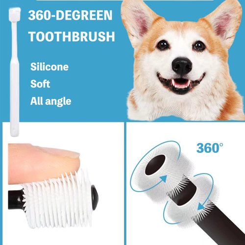 Qubccum 8 Pack Small Dog & Cat Toothbrush Kit, 360º Pet Toothbrush/Mini Head/Dual Head / 10000 Ultra-Soft Bristles Tooth Brush/Finger Toothbrushs for Cat Kitten Doggie Dental Care, Oral Hygiene