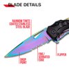 TAC Force Spring Assisted Folding Pocket Knife – Rainbow TiNite Coated Stainless Steel Blade with Black Aluminum Handle, Bottle Opener, Glass Punch and Pocket Clip, Tactical, EDC, Rescue - TF-705RB
