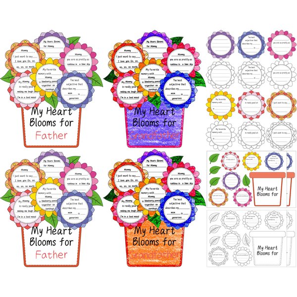 Flower Craft for Kids Happy Father's Day Cards Flower DIY Greeting Cards Teacher Appreciation Gifts Make Your Own Gifts Coloring Cards Artwork Activities School Classroom Student Craft Kit Supplies