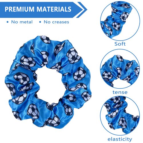 7 Pcs Shiny Soccer Hair Scrunchies Cheer Soccer Uniforms Scrunchie School Performance/Sports/Practice/Party/Gymnastics Scrunchie Ponytail Holder Wrist for Girls Cosplay Show (White)