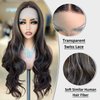 SOKU Lace Front Wigs Synthetic for Women 30 Inch Highlight Brown Wig Long Body Wave Heat Resistant Wigs T part Transparent Swiss lace Wig for Daily Wearing Pre Plucked Glueless Lace Wig
