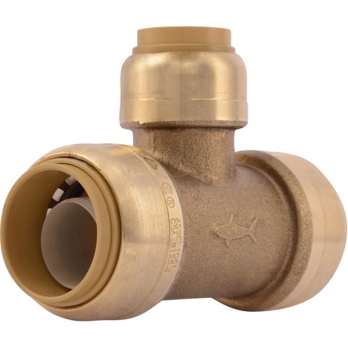 SharkBite 3/4 Inch x 3/4 Inch x 1/2 Inch Reducing Tee, Push To Connect Brass Plumbing Fitting, PEX Pipe, Copper, CPVC, PE-RT, HDPE, U412LFA