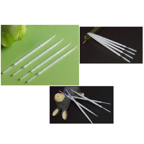 LBY Plastic Toothpicks Home Teeth Cleaning Tool,Brush and Flat Rhombus Double-Ended Toothpick,Interdental Toothpicks, 2 Way Toothpick,Plastic White(Pack of 500)