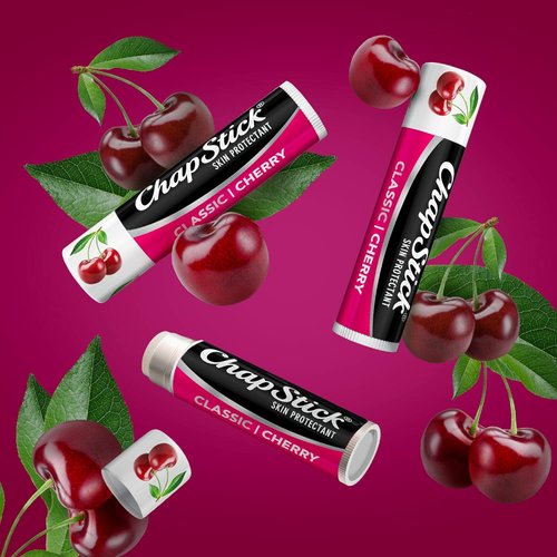 ChapStick Classic (1 Box of 12 Sticks, 12 Total Sticks, Cherry Flavor) Skin Protectant Flavored Lip Balm Tube, 0.15 Ounce Each, 12 Count (Pack of 1)
