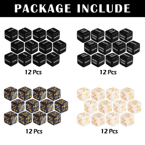48 Pieces Abilities Keywords Counter Dice Black MTG Dice Counters Bulk Creature Stats Buff Tokens Dice Set for Magic The Gathering, MTG, TCG, Card Games Accessories