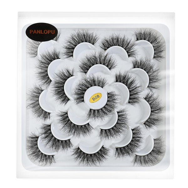 False Eyelashes Natural Look Synthetic Fibers Long Big Eyelashes Lashes Pack 10 Pairs by PANLOPU (B08-13x18x13mm)