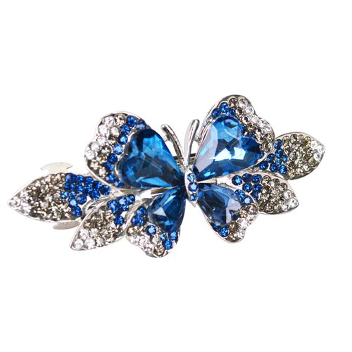 Sankuwen Crystal Rhinestones Hair Barrette French Hair for Women Small Hairpin for Mom Butterfly Hair Clips (Deep Lake Blue)