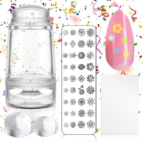 Nail Art Stamper Set - 1 Pc Silicone Nail Art Stamper with 2 Pcs French Nail Stamper Head, 1 Nail...