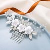 Catery Flower Bride Wedding Hair Comb Bridal Hair Pieces Bride Rhinestones Hair Jewelry Opal Headpieces Bead Side Combs Decorative Hair Accessories for Women and Girls (A-Silver)