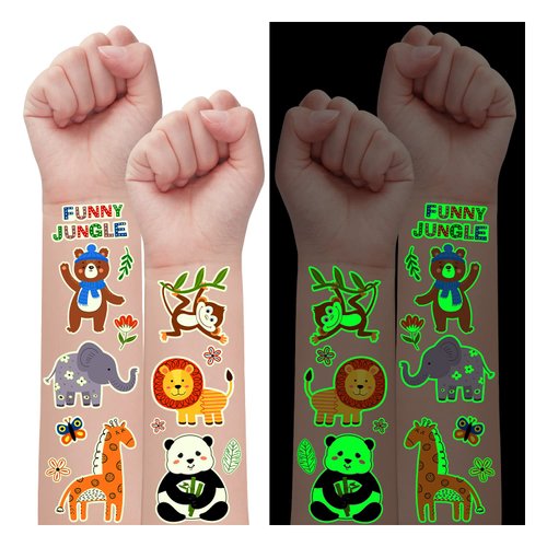 Partywind 300 Styles Luminous Jungle Temporary Tattoos for Kids, Glow Animals Tattoo Stickers for Party Supplies Favors, Baby Shower Decor for Boys and Girls Games (30 Sheets)
