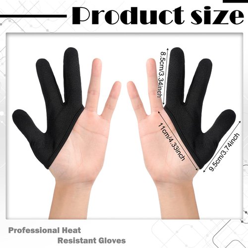LOYIM 2 Pcs Heat Resistant Gloves for Hair Styling Curling Wand Glove 3 Finger Reusable Heat Gloves Dye Heat Protector Glove Mittens Protection Gloves for Barber Straightening