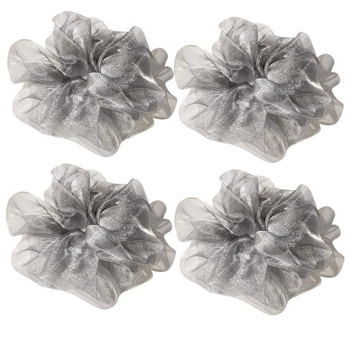 4 Pack Glitter Dance Transparent Bun Net Tuck Net Hair Scrunchies for Girl Rich Tones Bun Covers Mesh String Bobbles Elastic Headdress Ties Ponytail Bun Holders Hair Donut Hair Accessories for Performance,Dance,Cheer,Birthday,Themed Party Festivals (Grey)