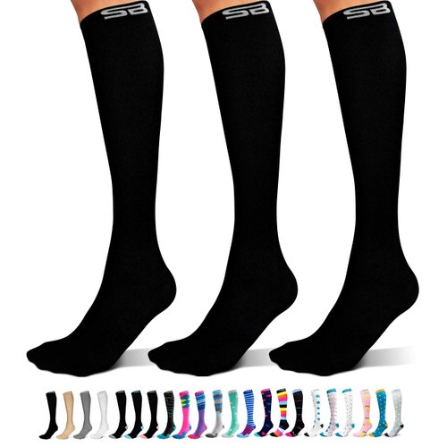 SB SOX 3-Pair Compression Socks (15-20mmHg) for Men & Women – Best Socks for All Day Wear! (XXL, 01 – Solid Black)