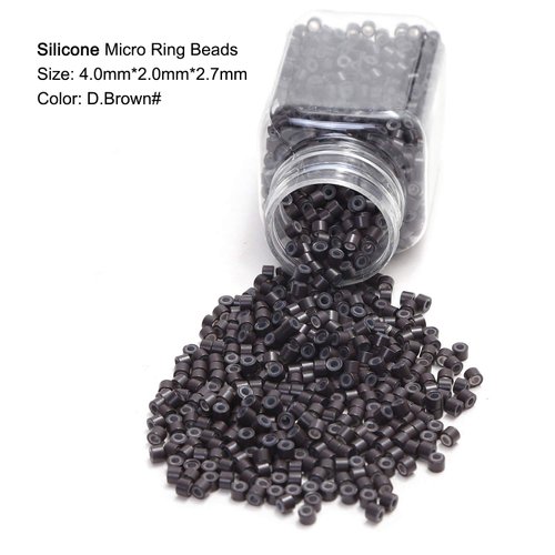 Amesun 2500pcs 4mm Silicone Microlink Beads Silicone Lined Beads for Human Hair Extensions Tools kit Set (Dark Brown)