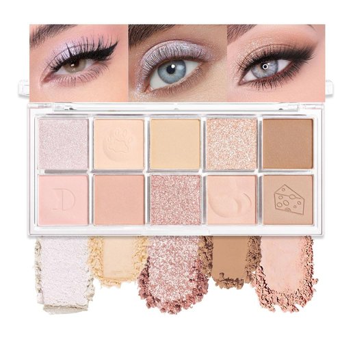 10Colors Nude Pink Rose Gold Colorful Eyeshadow Palette Makeup,Natural Neutral Highly Pigmented Eye Shadow,Naturing-Looking Long Lasting Waterproof Blendable Hypoallergenic Suitable for Beginners