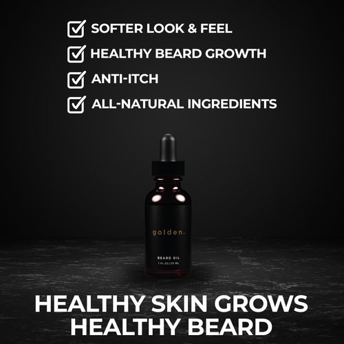 Golden Grooming Co. Natural Beard Oil for Men - Nourishing & Organic Beard Moisturizer - Organic Oil for Beard Growth - All-Natural Formula with Vitamin E - Smooth and Soft Beard - 1 fl oz