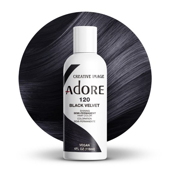 Adore Semi Permanent Hair Color - Vegan and Cruelty-Free Blue Hair Dye - 4 Fl Oz - 120 Black Velvet (Pack of 1)