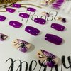 Purple Press on Nails Medium,Coffin Purple Gradient Butterfly Design False Nails,Reusable Fake Nails,Full Cover Stick on Nails,Square Acrylic Glue on Nails for Women,Artificial Nails Supplies 24Pcs