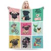 Cute Pug Blanket Cartoon Dog Fleece Throw Blanket Toddler Nursery Fuzzy Plush Super Soft Cozy Warm Pug Stuffed Animal Decor Blanket Gifts for Boys Girls Kids Adult Men Women 50"X40"