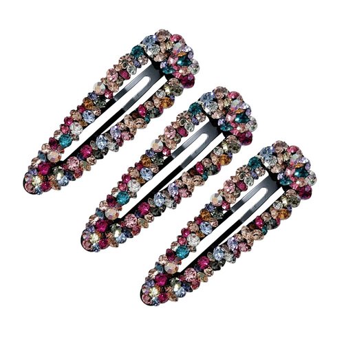 3 Pcs Rhinestone Snap Hair Clips Decorative Crystal Hair Barrettes Bling Party Hair Clips Bridal Prom Hair Barrettes Non Slip Hair Clip